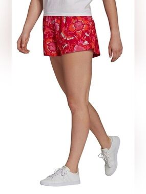 Farm Rio X Adidas Red Floral Running Workout Shorts Size Small